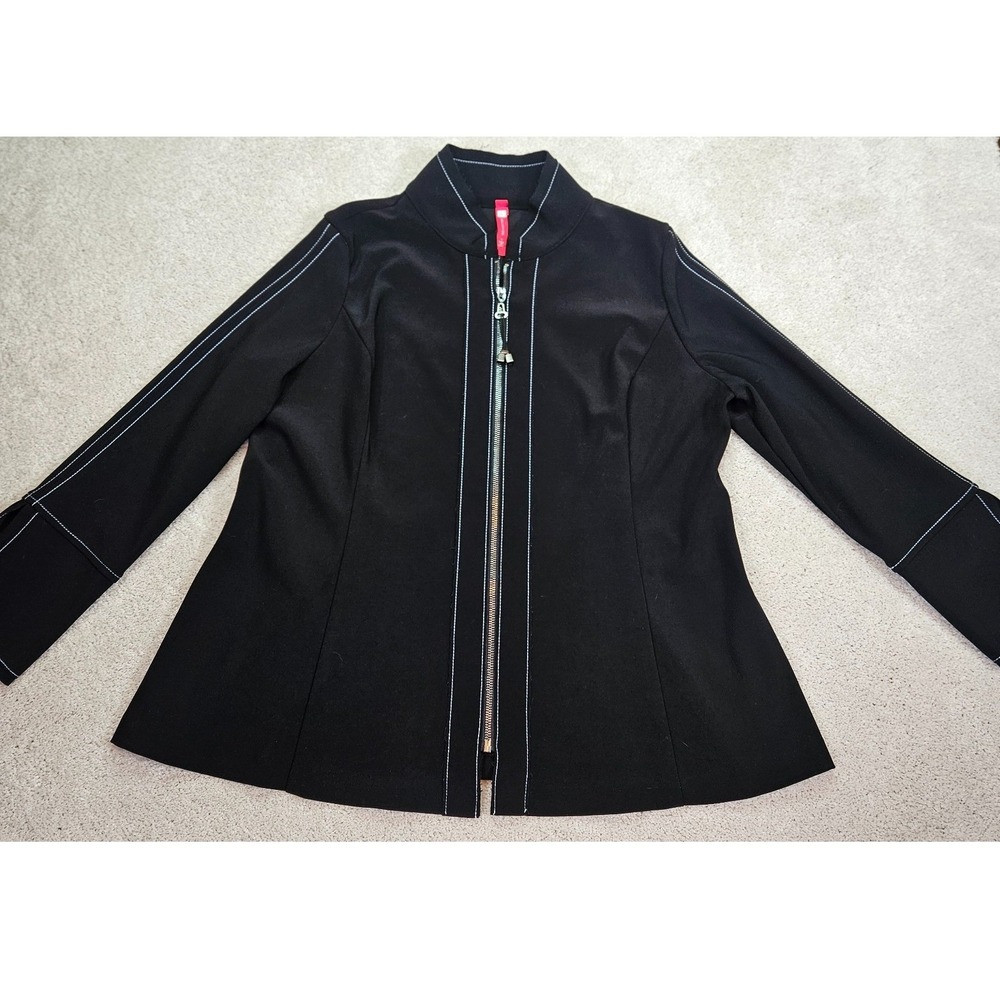 IC Collection Zip Jacket Womens L Black Contrast Stitching Modern Edgy 4345J